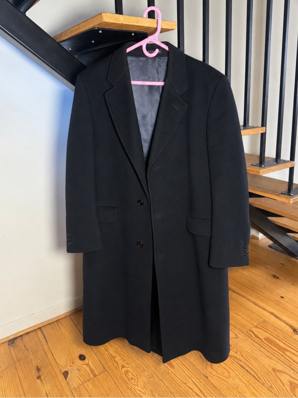 Black Men's Black Cashmere and Wool Long Overcoat / Size 42R
